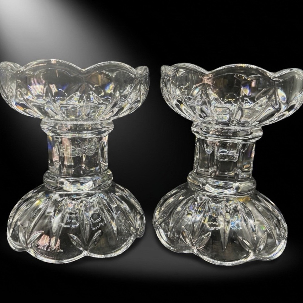 Bohemia Lead Crystal Pedestal‎ Egg Cups Pair Vintage Czech Glass Holders Sorbet